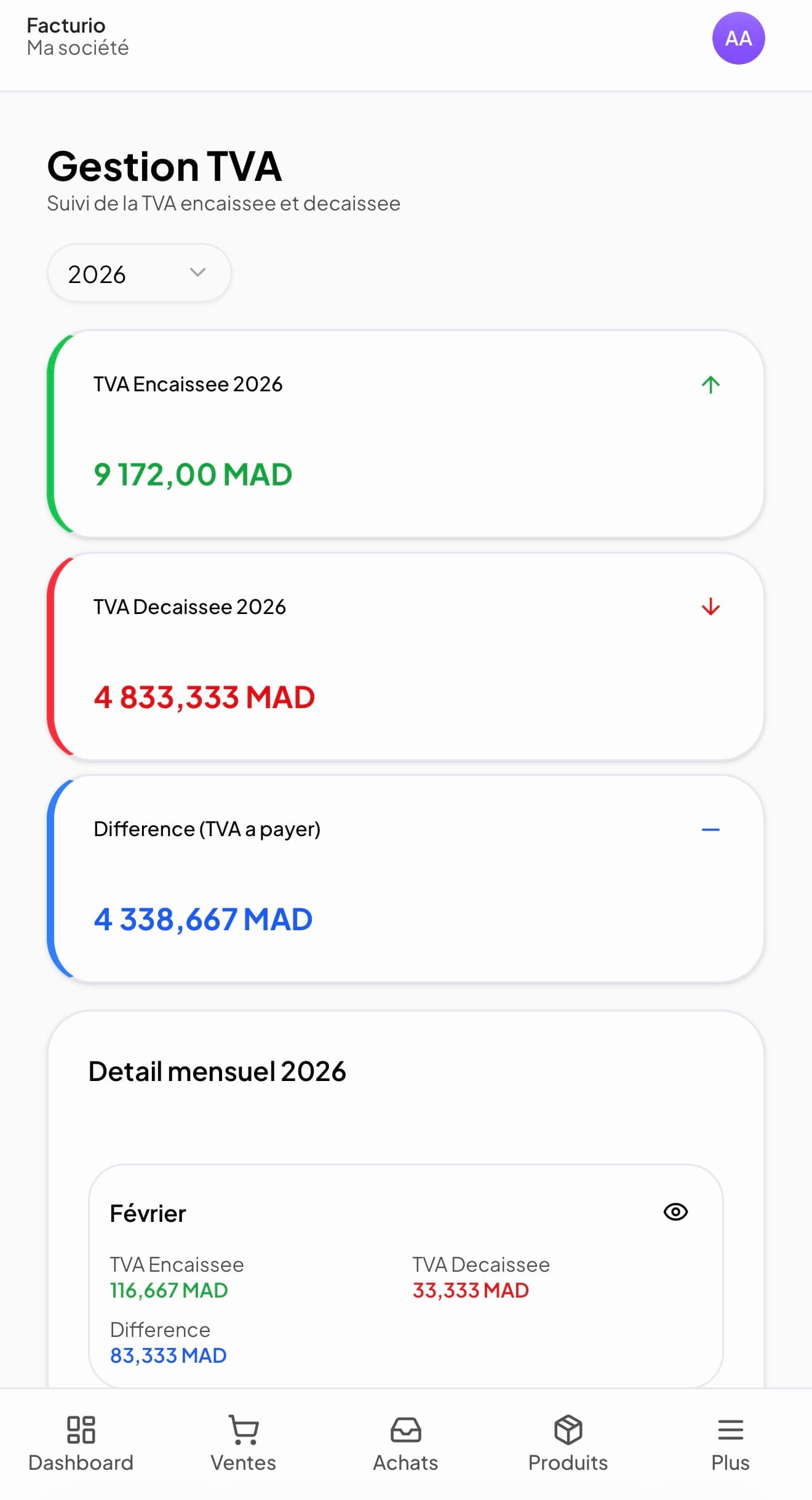 Facturio mobile - Gestion TVA