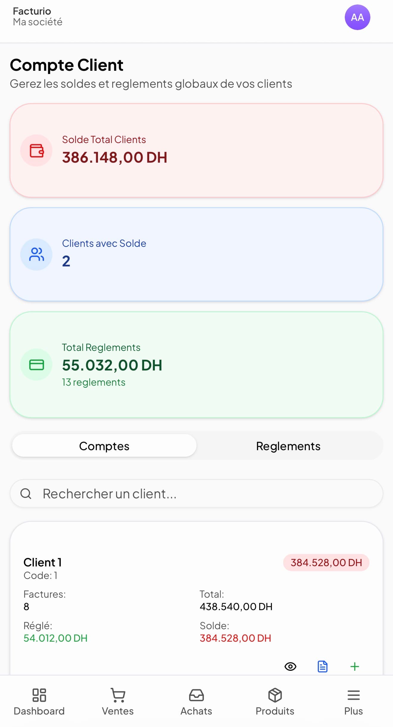 Facturio mobile - Compte client